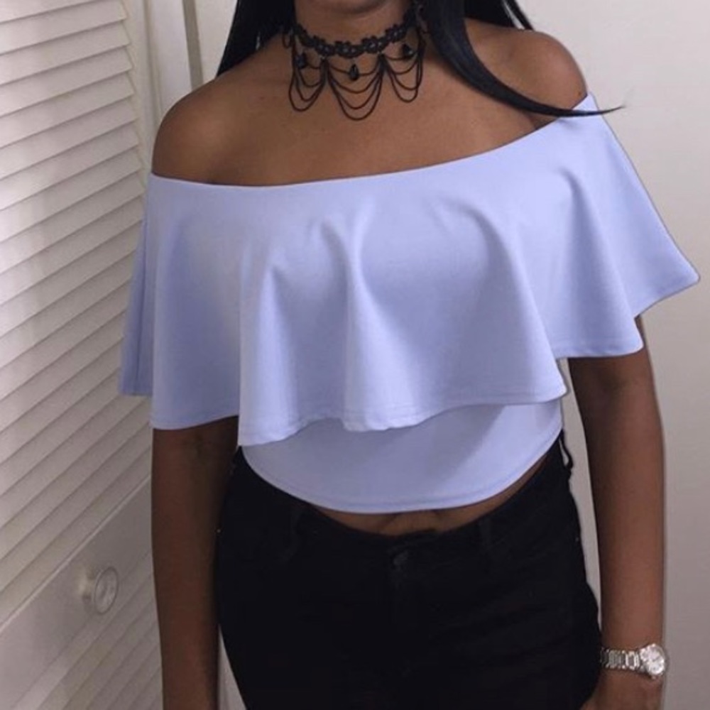 Off The Shoulder Frill Crop Top